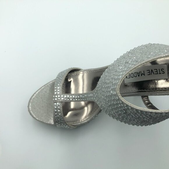 Steve Madden Glitsi Silver Crystal Platform T-Strap Heels Size 6 - Picture 5 of 6